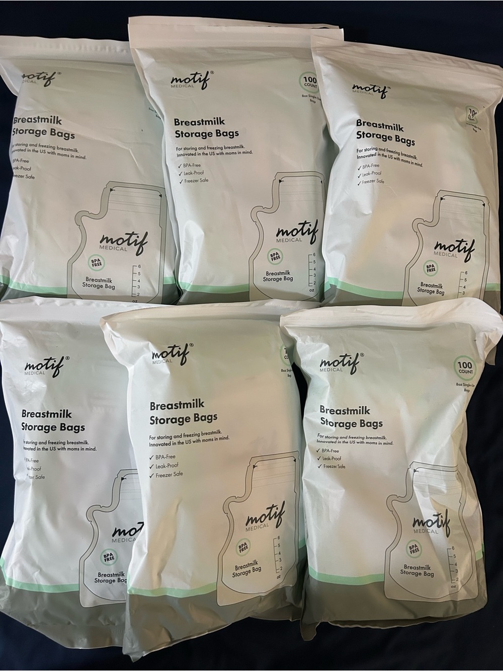 Motif Medical Breastmilk Storage Bags - White & Mint Green (6 Packs)